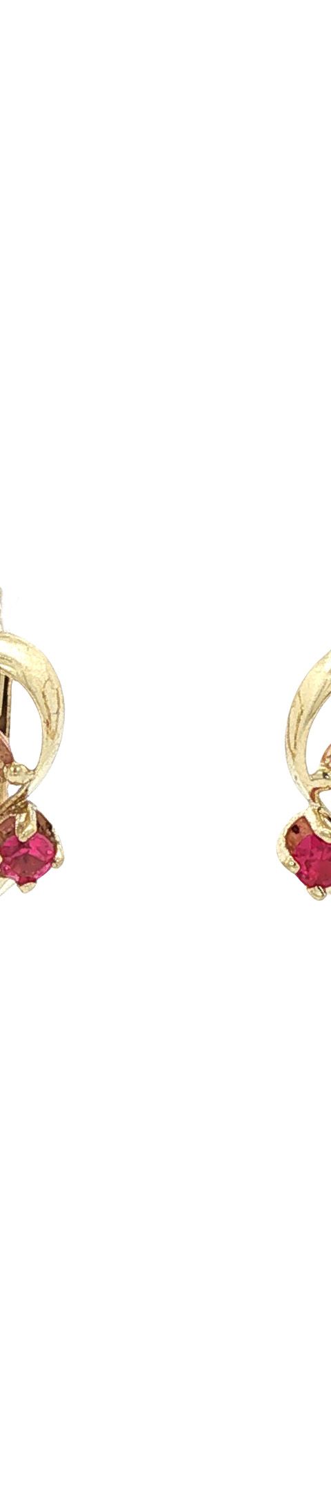 Vintage 14K Two Tone Gold Drop Earrings with Ruby